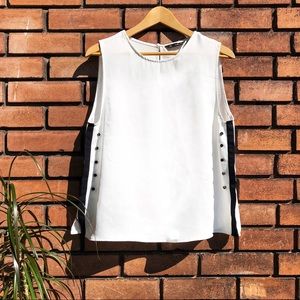 ZARA Basic Sleeveless White Top with Black Sides